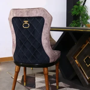 Earth 8-Chair High-Gloss Dining Set with Geometric Base and Golden Accents - Image 3