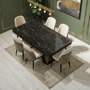 Deluxe Polo 6-Chair Matt Finish Dining Set with Marble-Effect Top - Image 5
