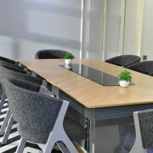 Ella 8-Chair Matt Finish Oak Wood Dining Set with Gray Beveled Glass - Image 4