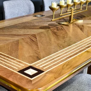 Lily 8-Chair Matt Finish Dining Set with Maple & Walnut Inlay Work - Image 3