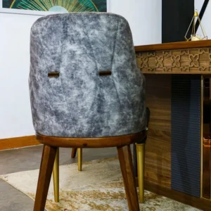 Alpha 6-Chair High-Gloss Walnut Wood Dining Set with Golden Accents - Image 3