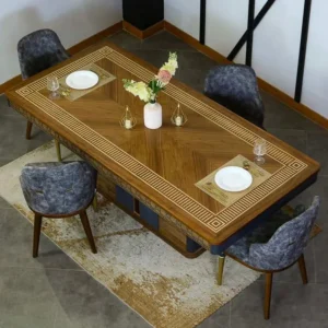 Alpha 6-Chair High-Gloss Walnut Wood Dining Set with Golden Accents - Image 4