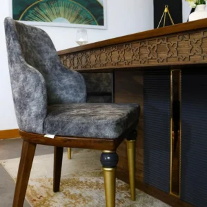 Alpha 6-Chair High-Gloss Walnut Wood Dining Set with Golden Accents - Image 5