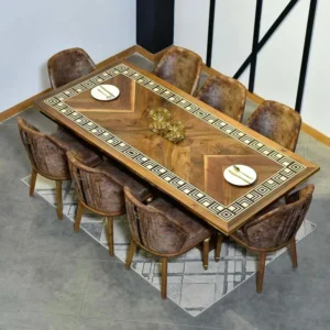 Bravo 8-Chair Matt Finish Walnut Wood Dining Set with 3D Textured Base - Image 3