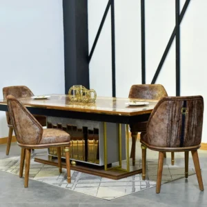 Bravo 8-Chair Matt Finish Walnut Wood Dining Set with 3D Textured Base - Image 4