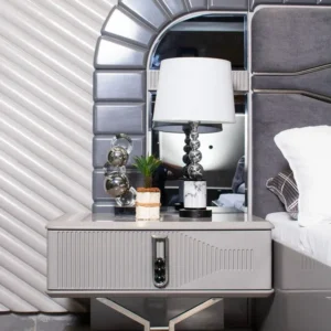 Grazie Ice & Charcoal Gray High Gloss Velvet Bed Dressing Set - Image 4