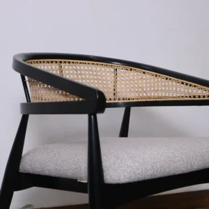 Morocco Bouclé Upholstered Bedroom Chair Set with Cane Details - Image 3