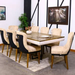 Charlie 8-Chair Antique Polish Oak Wood Dining Set with Inlay Work - Image 5