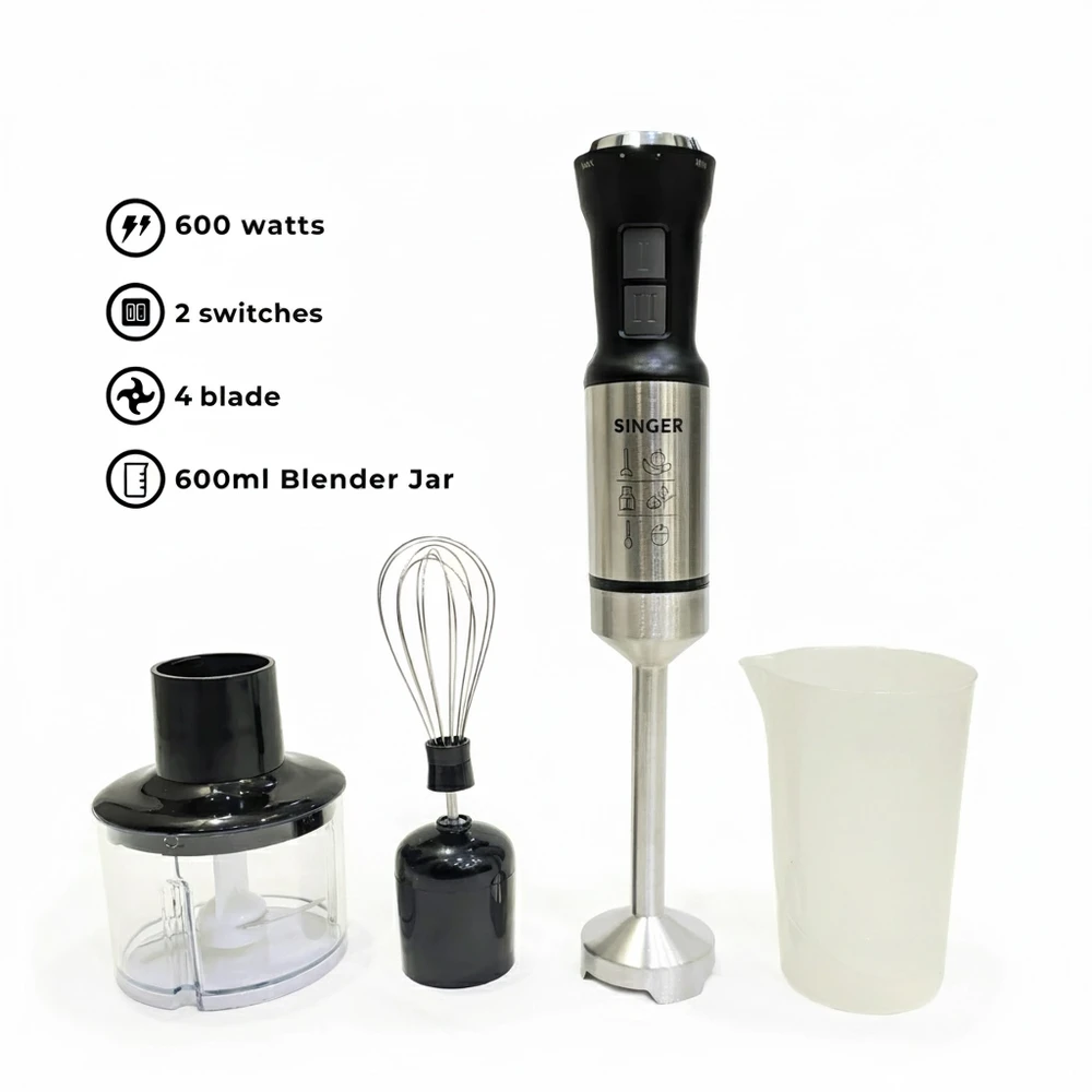 Singer 4-in-1 Hand Blender Set R.292 - 600W, Chopper, Whisker, 21 Speeds