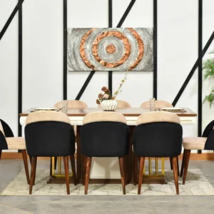 Glory 8-Chair Matt Finish Dining Set with Walnut Wood and Inlay Work - Image 3