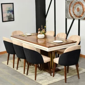 Glory 8-Chair Matt Finish Dining Set with Walnut Wood and Inlay Work - Image 4