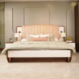 Glory White & Brown Velvet Upholstered Bed Set with Dresser and Vanity Stool - Image 3