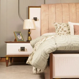 Glory White & Brown Velvet Upholstered Bed Set with Dresser and Vanity Stool - Image 4