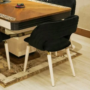 Supremo 8-Chair High-Gloss Walnut Wood Dining Set with 3D Textured Base - Image 4