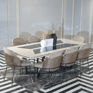 Elegance 8-Chair High-Gloss Dining Set with Metal Frame Chairs - Image 5