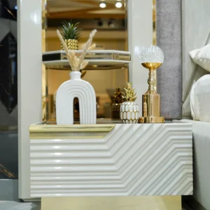 Charm Milky White High Gloss Chenille Upholstered Bed Dressing Set - Image 3