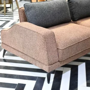 Turkish Modern Convertible L-Corner Sofa in Brown & Blue Boucle - Image 3