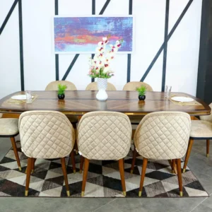 Sentinans 6-Chair Matt Finish Walnut Dining Set with Marble-Effect Top - Image 3