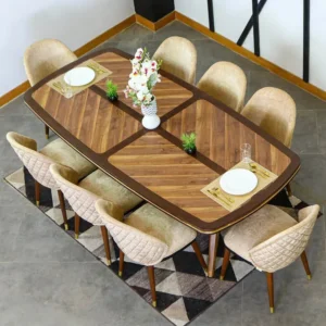 Sentinans 6-Chair Matt Finish Walnut Dining Set with Marble-Effect Top - Image 4