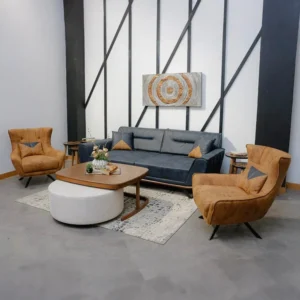 Altas Modern Convertible 3-Seater Sofa Set in Blue & Brown - Image 4