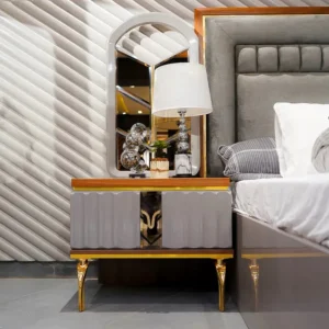 Elegance Dim Gray High Gloss Velvet Upholstered Bed Dressing Set - Image 3