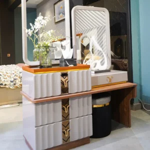 Elegance Dim Gray High Gloss Velvet Upholstered Bed Dressing Set - Image 4