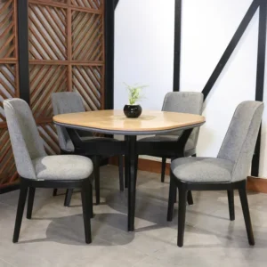 Ideal 4-Chair Oak Wood Matt Finish Dining Set with Velvet Chairs - Image 4